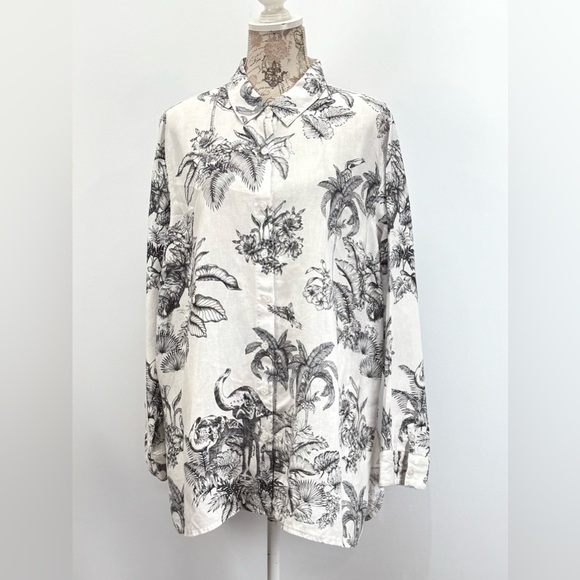 TOMMY BAHAMA Black and White Toile 100% Linen Button Down Shirt size XL - Picture 4 of 14